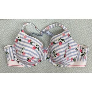Lane Bryant Lightly Lined T-Shirt Bra Sz 46C Underwire Blue Strawberry PrintCute